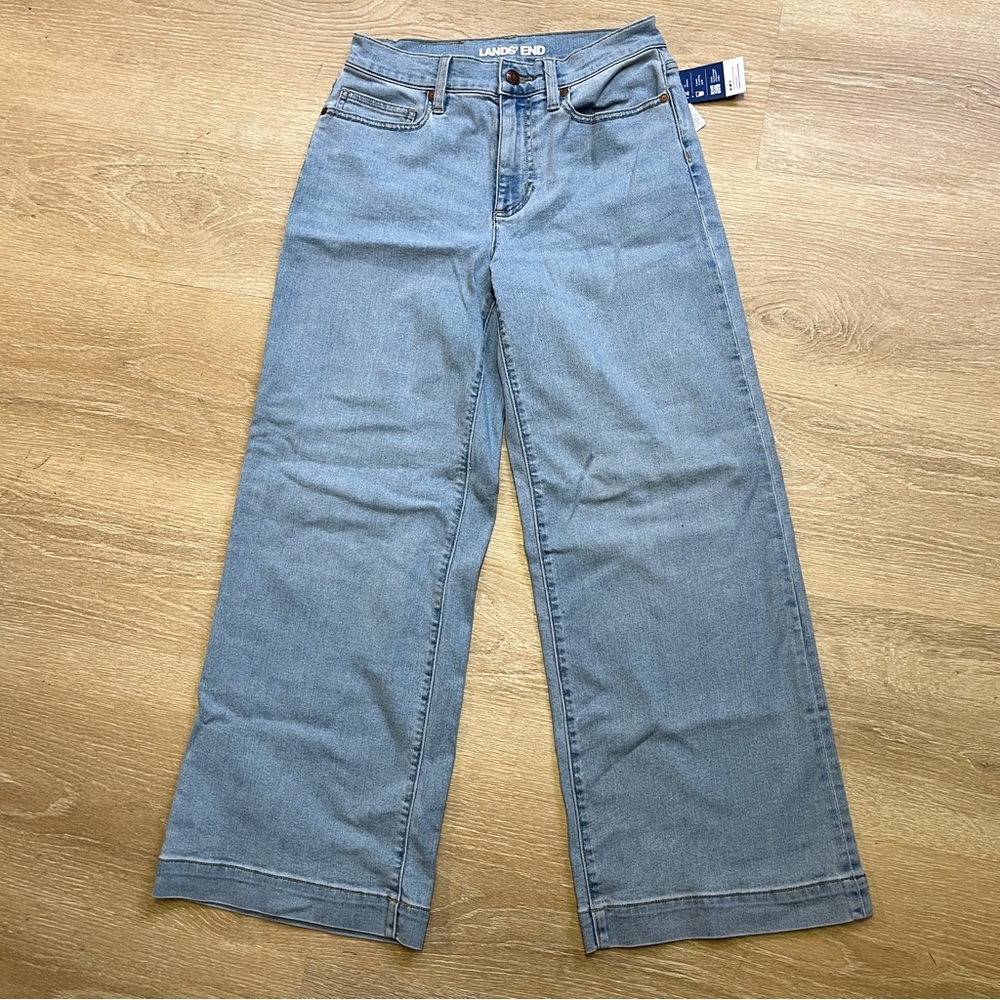 Lands’ End Recover High Rise Wide Leg Light Washed Blue Jeans 27” Inseam US 2